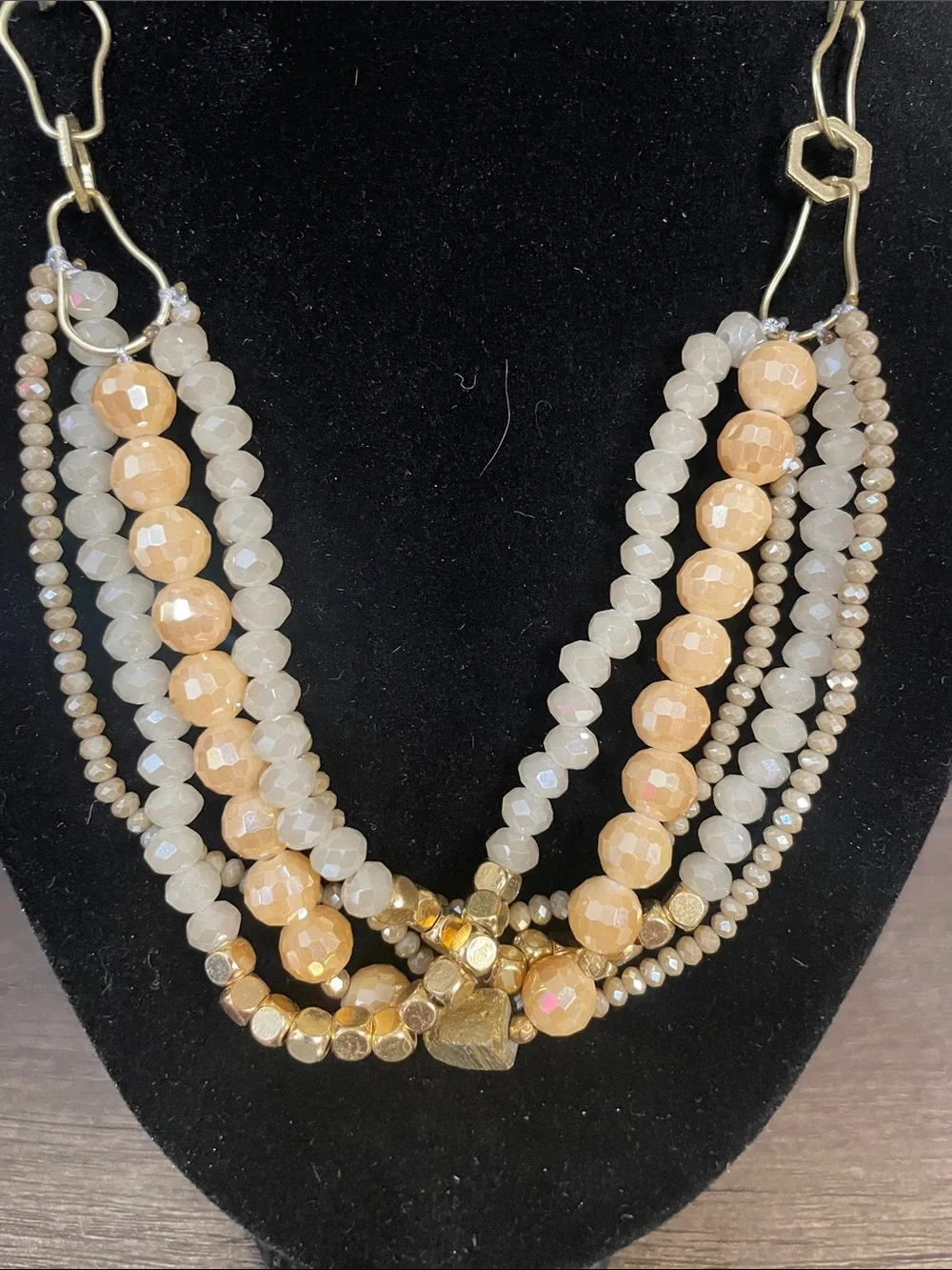 Multi-Strand Gold and Cream Beaded Necklace